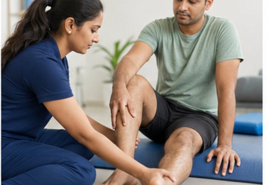 Physiotherapist providing ankle stability assessment